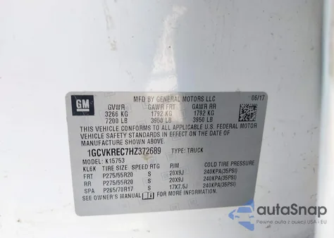 2017 Chevrolet Silverado 1500 2Lt z USA, uszkodzony, nr VIN 1GCVKREC7HZ372689